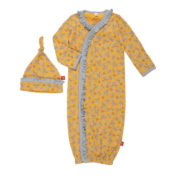 olive my love organic cotton magnetic cozy sleeper gown + hat set