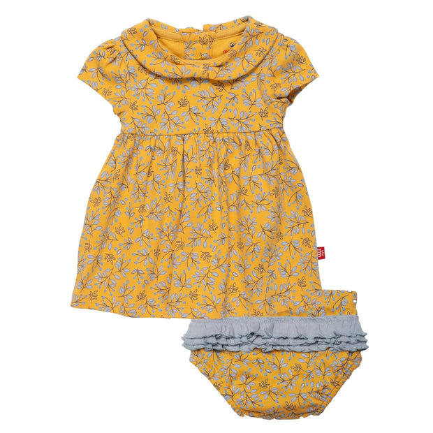 olive my love organic cotton magnetic little baby dress + diaper cover set