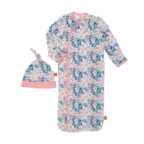 once and floral modal magnetic cozy sleeper gown + hat set