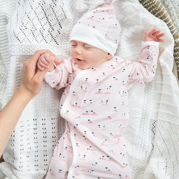 pink baa baa baby modal magnetic cozy sleeper gown + hat set