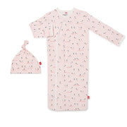 pink baa baa baby modal magnetic cozy sleeper gown + hat set