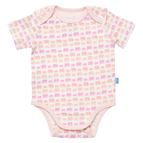 pink dancing elephants organic cotton magnetic bodysuit