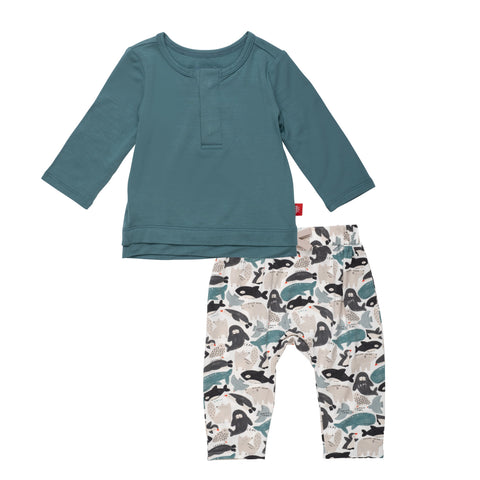 seas and greetings modal magnetic roll around long sleeve top + pant set