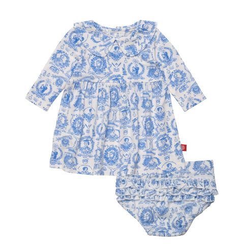 women of science modal magnetic little baby dress + diaper cover set