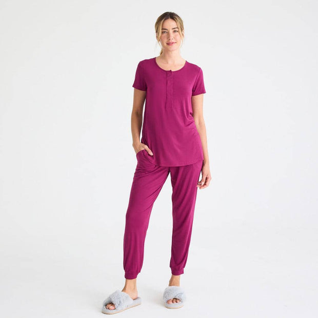 women's bordeaux modal magnetic short sleeve jogger set