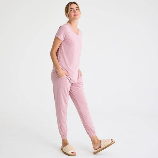 women's desert pink modal magnetic short sleeve jogger set