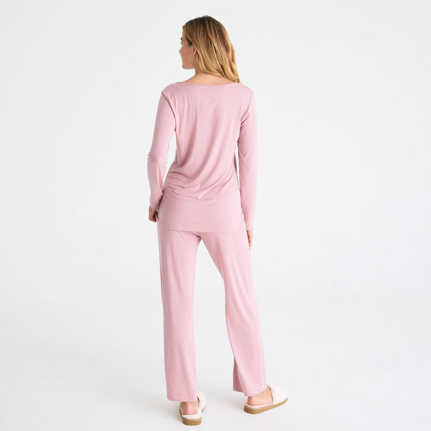 women's desert pink modal magnetic signature long sleeve pajama set