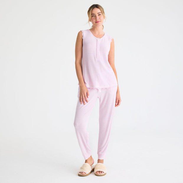women's lilac snow waffle modal magnetic sleeveless jogger set