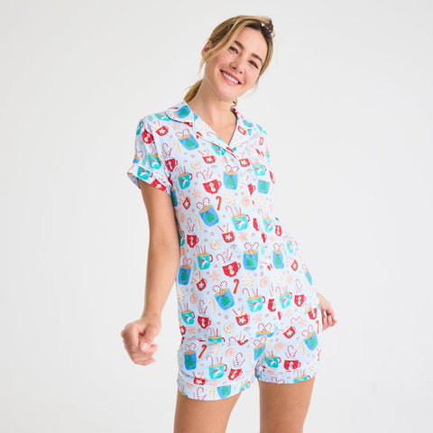 women's wake me up before you cocoa modal magnetic classic with a twist short sleeve pajama set