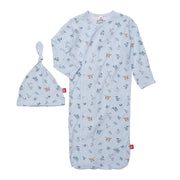 woodsy tale modal magnetic cozy sleeper gown + hat set | blue
