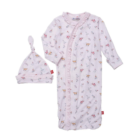 woodsy tale modal magnetic cozy sleeper gown + hat set | pink