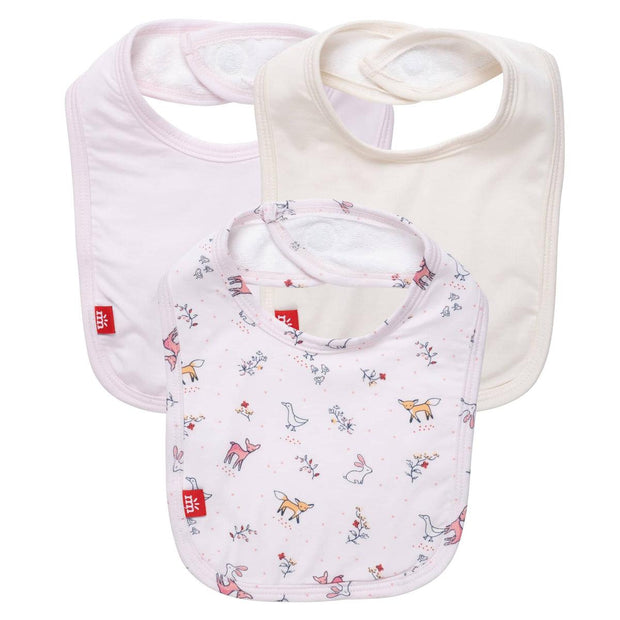 woodsy tale modal magnetic stay dry infant bib 3-pack | pink