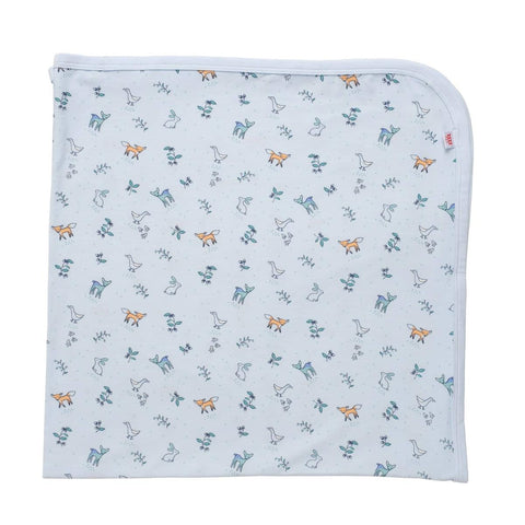 woodsy tale modal soothing swaddle blanket | blue