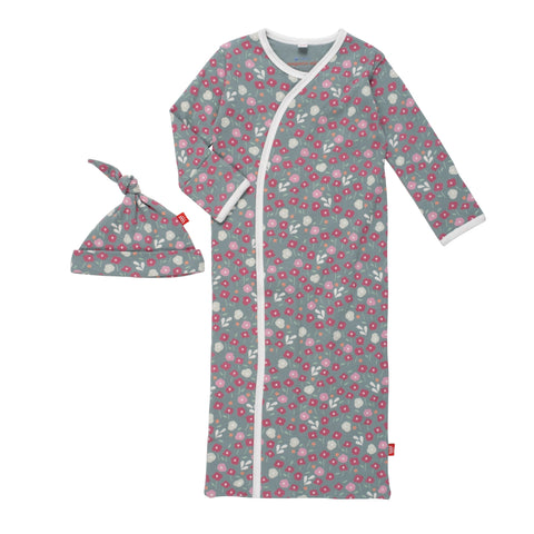 wren organic cotton magnetic cozy sleeper gown + hat set