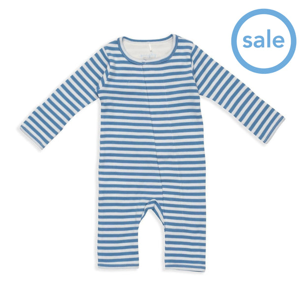 blue and white yarn-dye stripe organic cotton magnetic coverall