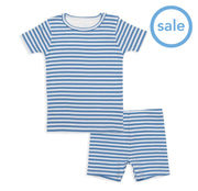 blue and white yarn-dye stripe organic cotton magnetic toddler pjs - shorts