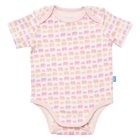 pink dancing elephants organic cotton magnetic bodysuit