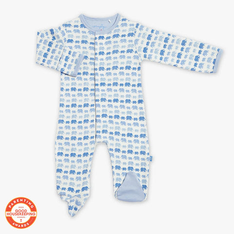 blue dancing elephants organic cotton magnetic footie