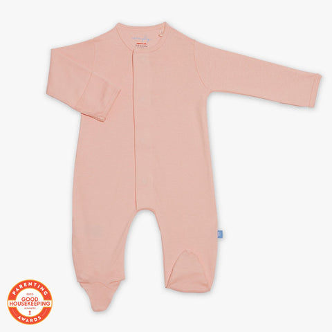 coral pink organic cotton magnetic footie