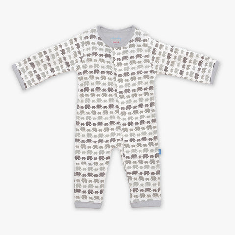 gray dancing elephants organic cotton magnetic coverall