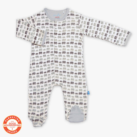 gray dancing elephants organic cotton magnetic footie