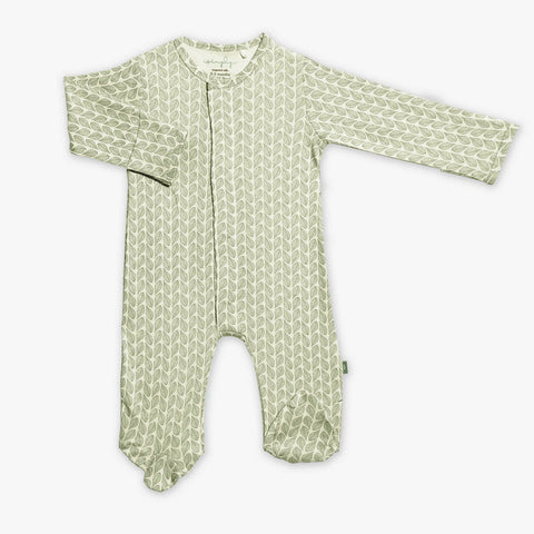 green cable leaf organic cotton magnetic footie