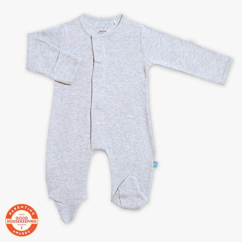 light gray melange organic cotton magnetic footie