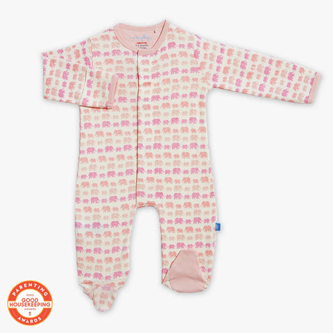 pink dancing elephants organic cotton magnetic footie