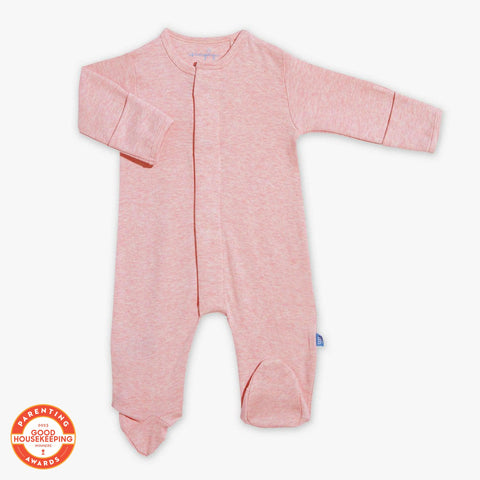 pink melange organic cotton magnetic footie